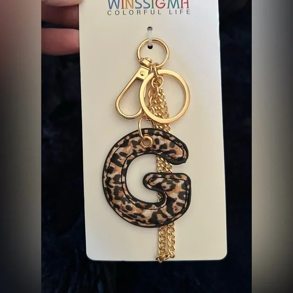 🐆 Leopard PU leather “G” Initial Letter Keyring Keychain Bag Charm🐆NWT - Picture 5 of 10